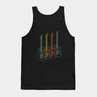 Four Offset Style Electric Guitar Outlines Retro Color Tank Top